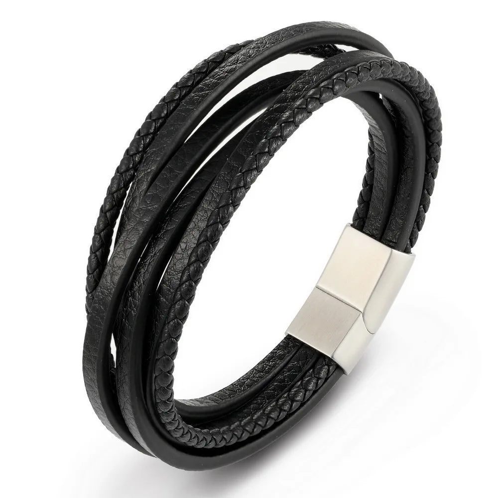 The Layer Cuff — Stainless Steel & Genuine Leather Bracelet
