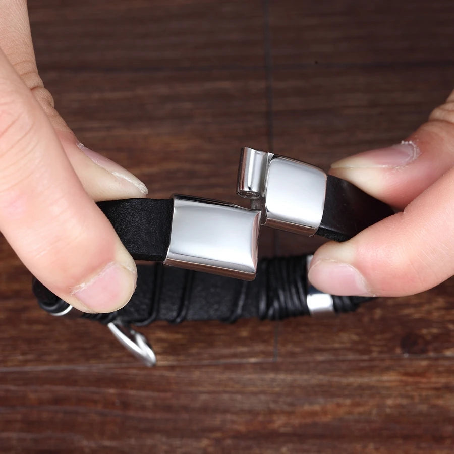 The Cross Strand — 316L Steel & Genuine Leather Bracelet