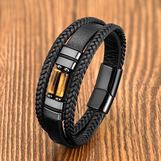 The Twin Stone Bracelet — Genuine Leather & Natural Stone