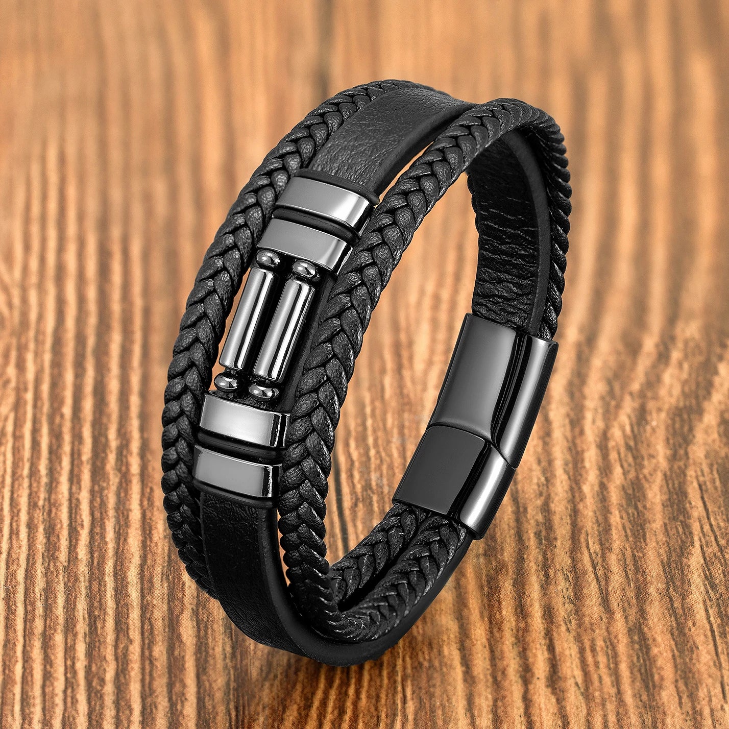 The Twin Stone Bracelet — Genuine Leather & Natural Stone