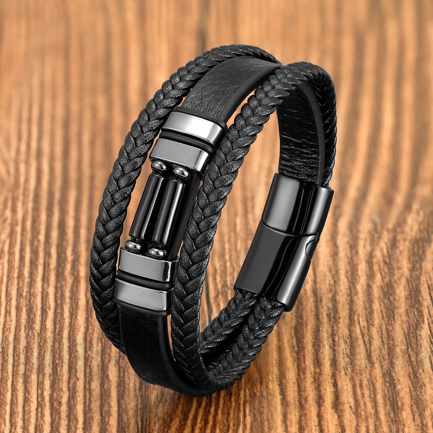 The Twin Stone Bracelet — Genuine Leather & Natural Stone