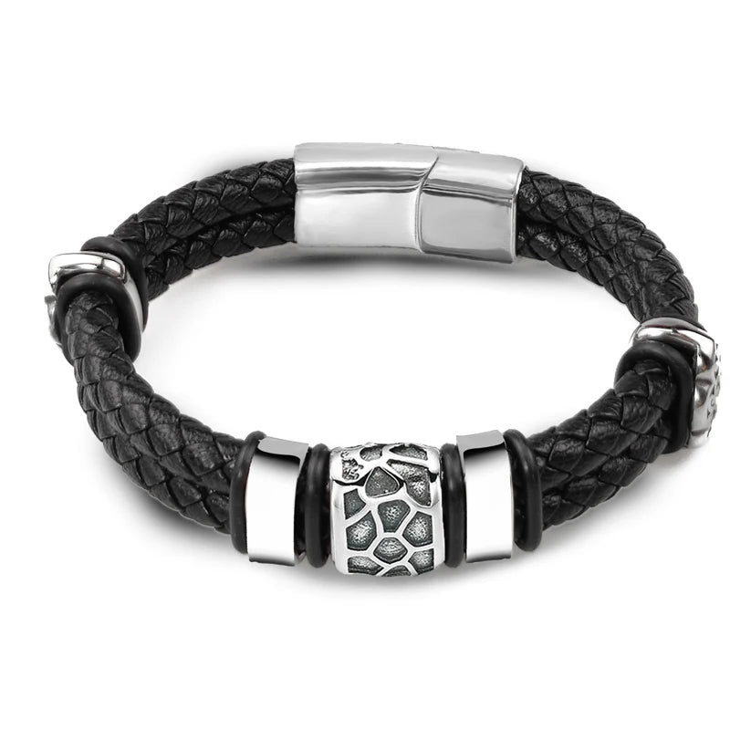 The Ridge Cuff — 316L Steel & Genuine Leather Bracelet