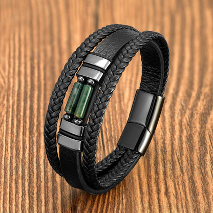 The Twin Stone Bracelet — Genuine Leather & Natural Stone
