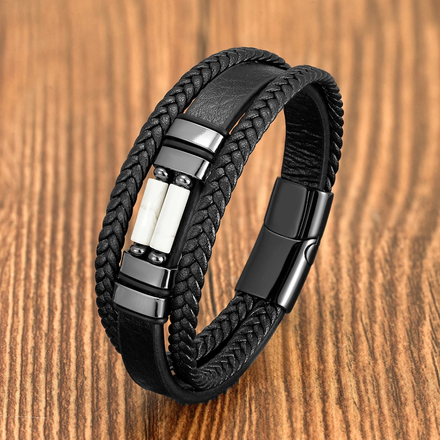 The Twin Stone Bracelet — Genuine Leather & Natural Stone