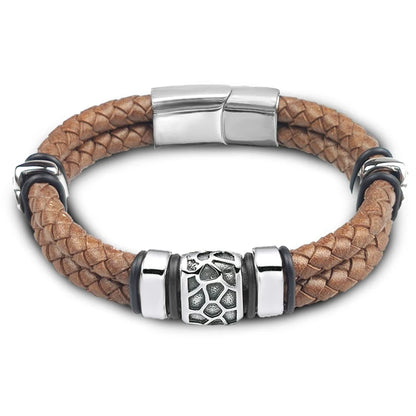 The Ridge Cuff — 316L Steel & Genuine Leather Bracelet