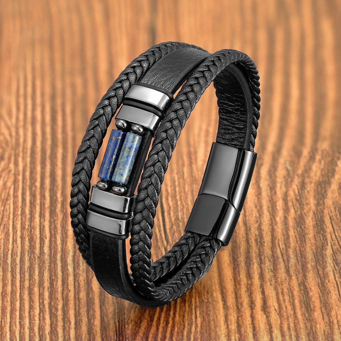 The Twin Stone Bracelet — Genuine Leather & Natural Stone