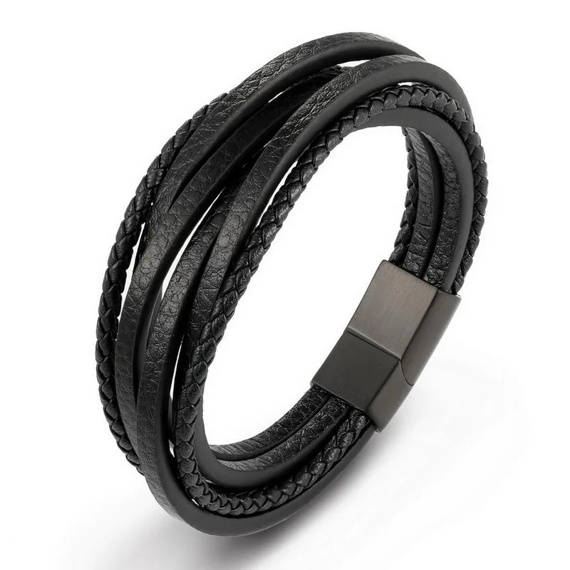 The Layer Cuff — Stainless Steel & Genuine Leather Bracelet