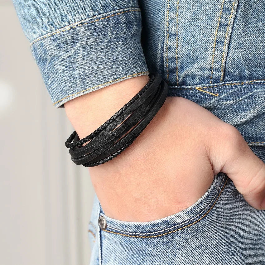 The Layer Cuff — Stainless Steel & Genuine Leather Bracelet