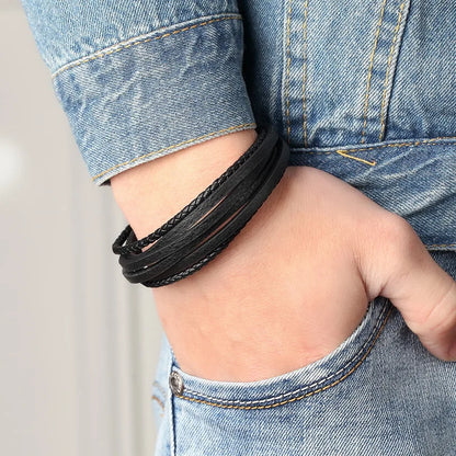 The Layer Cuff — Stainless Steel & Genuine Leather Bracelet