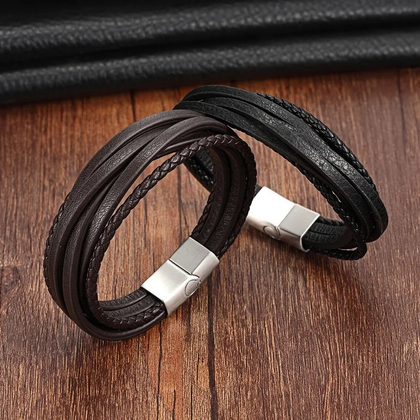 The Layer Cuff — Stainless Steel & Genuine Leather Bracelet