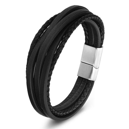 The Layer Cuff — Stainless Steel & Genuine Leather Bracelet