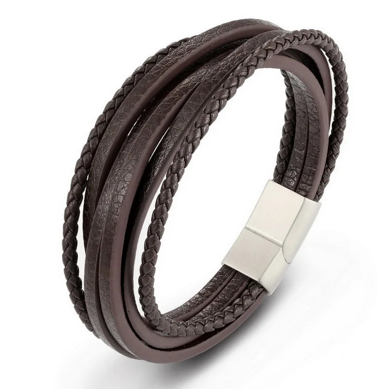 The Layer Cuff — Stainless Steel & Genuine Leather Bracelet