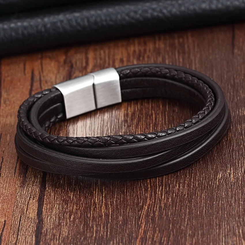 The Layer Cuff — Stainless Steel & Genuine Leather Bracelet