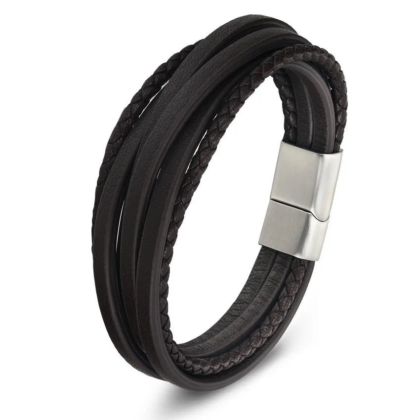 The Layer Cuff — Stainless Steel & Genuine Leather Bracelet