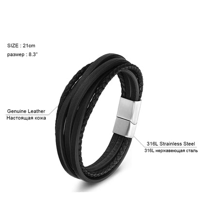 The Layer Cuff — Stainless Steel & Genuine Leather Bracelet