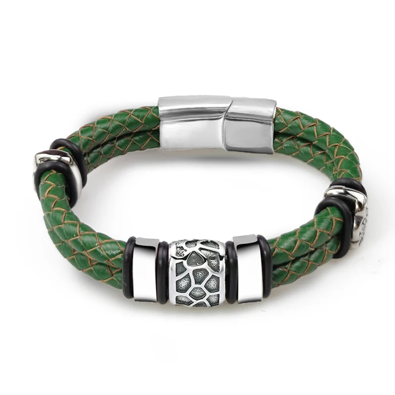 The Ridge Cuff — 316L Steel & Genuine Leather Bracelet