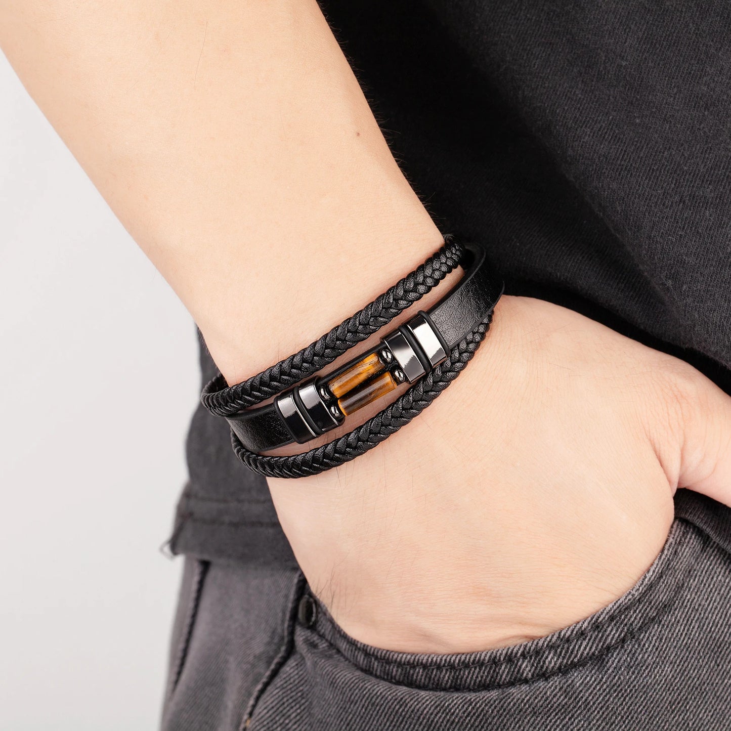 The Twin Stone Bracelet — Genuine Leather & Natural Stone