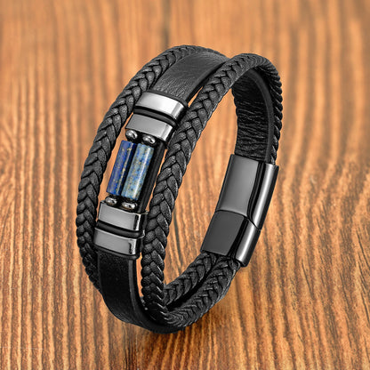 The Twin Stone Bracelet — Genuine Leather & Natural Stone