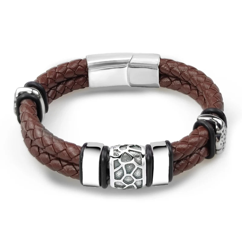 The Ridge Cuff — 316L Steel & Genuine Leather Bracelet