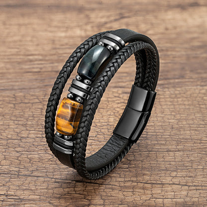 The Tiger's Eye Bracelet — Genuine Leather & Natural Stone
