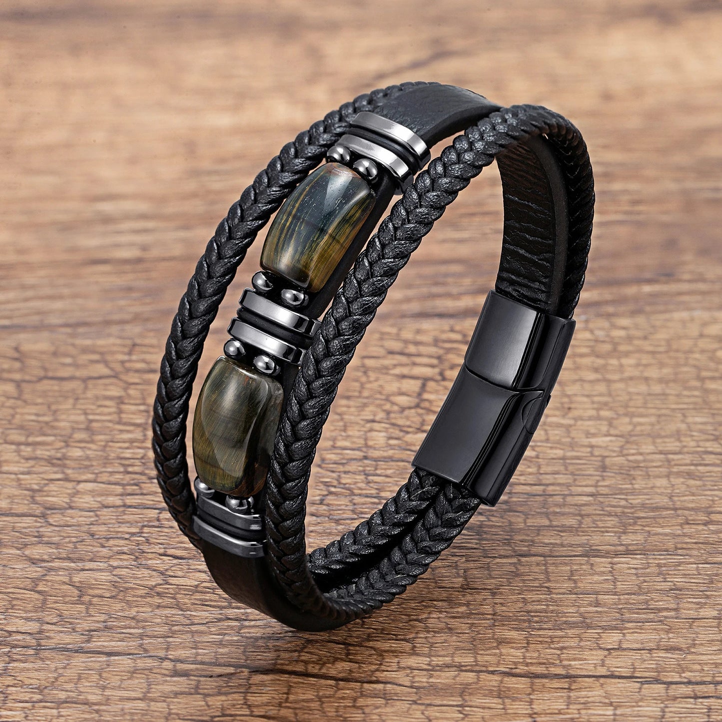 The Tiger's Eye Bracelet — Genuine Leather & Natural Stone