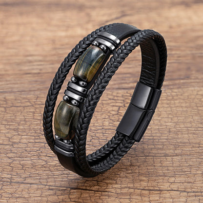 The Tiger's Eye Bracelet — Genuine Leather & Natural Stone