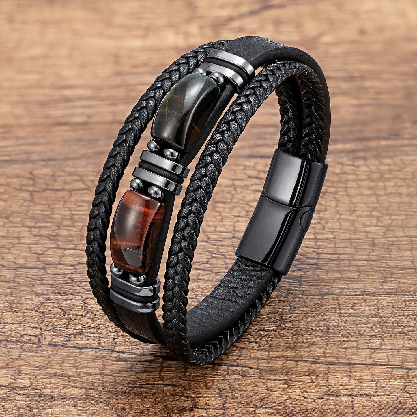 The Tiger's Eye Bracelet — Genuine Leather & Natural Stone