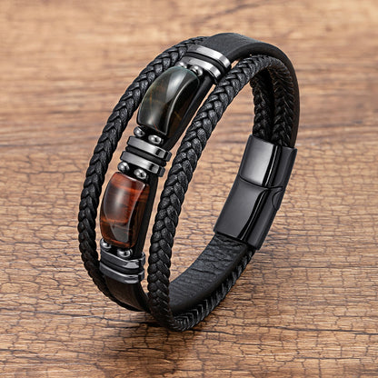 The Tiger's Eye Bracelet — Genuine Leather & Natural Stone