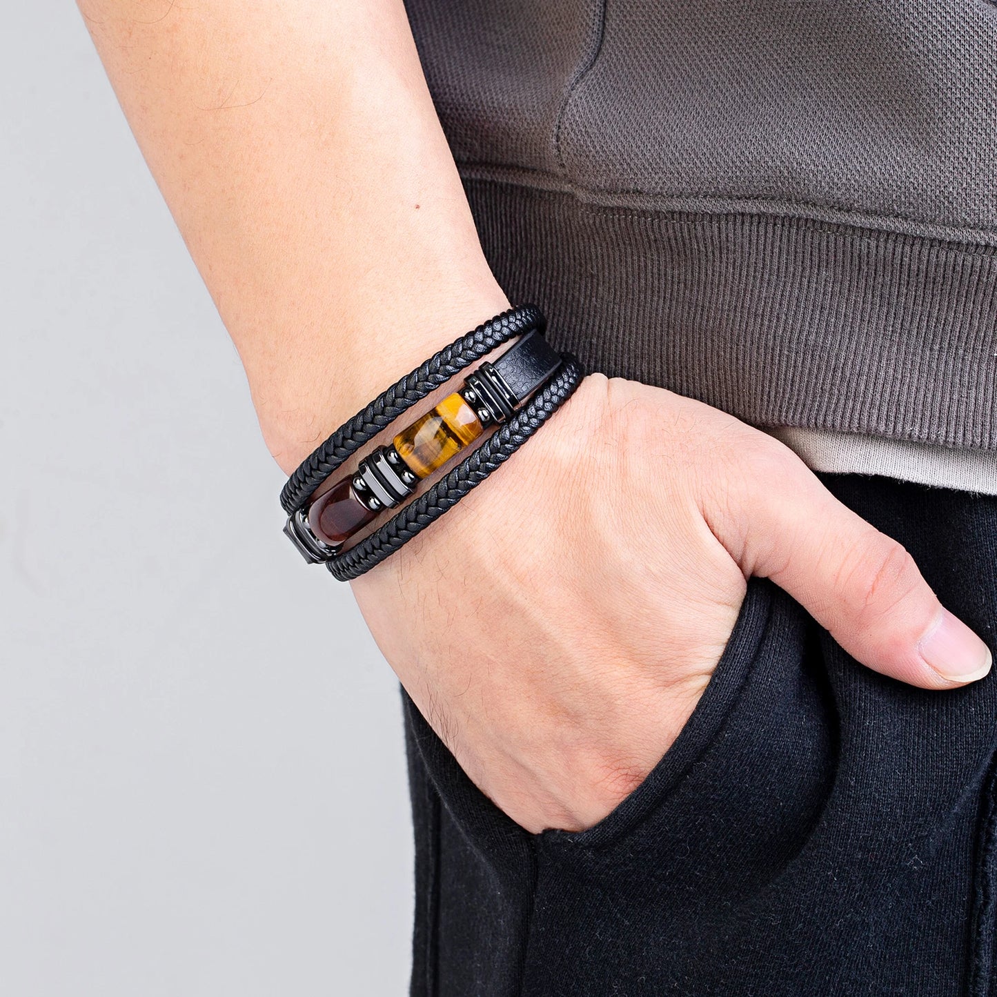 The Tiger's Eye Bracelet — Genuine Leather & Natural Stone