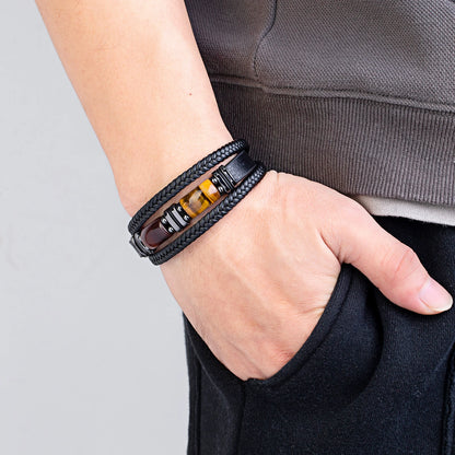 The Tiger's Eye Bracelet — Genuine Leather & Natural Stone