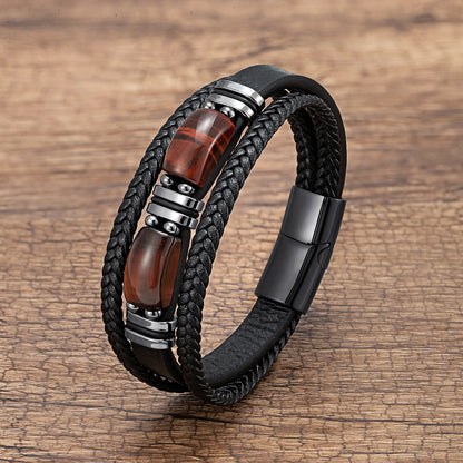 The Tiger's Eye Bracelet — Genuine Leather & Natural Stone