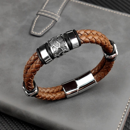 The Ridge Cuff — 316L Steel & Genuine Leather Bracelet