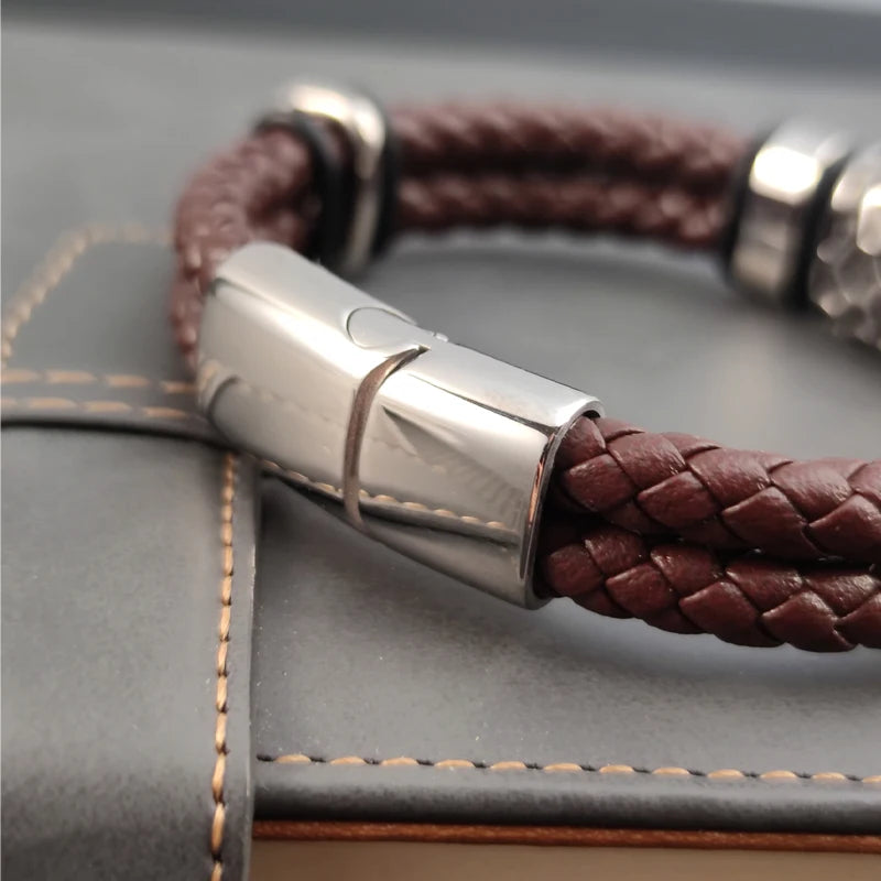 The Ridge Cuff — 316L Steel & Genuine Leather Bracelet