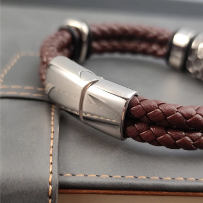 The Ridge Cuff — 316L Steel & Genuine Leather Bracelet