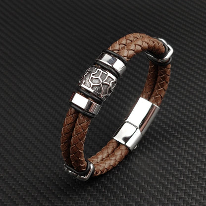 The Ridge Cuff — 316L Steel & Genuine Leather Bracelet