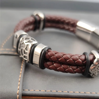 The Ridge Cuff — 316L Steel & Genuine Leather Bracelet