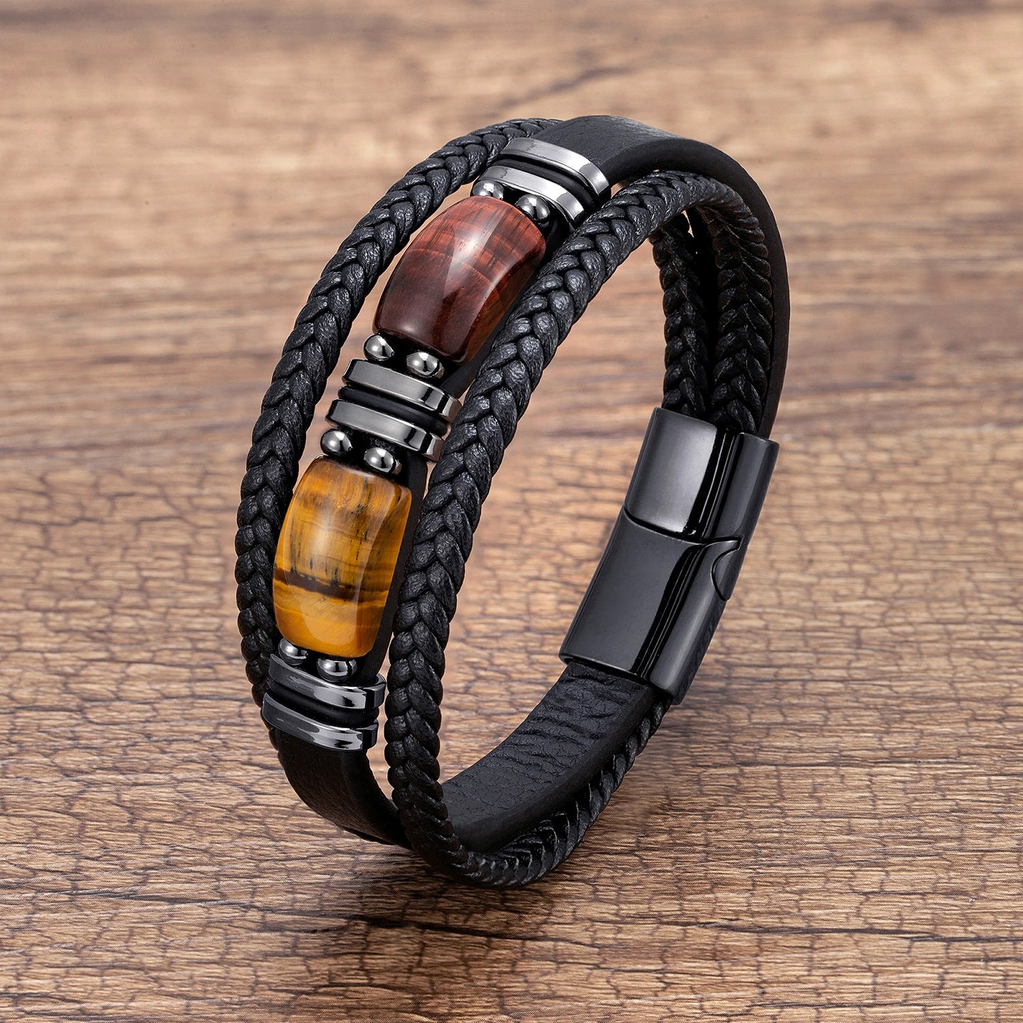 The Tiger's Eye Bracelet — Genuine Leather & Natural Stone