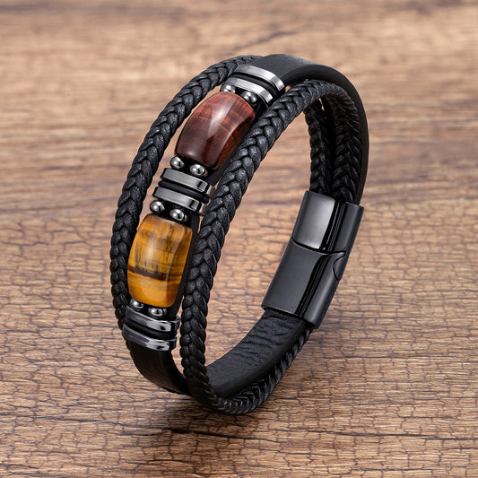 The Tiger's Eye Bracelet — Genuine Leather & Natural Stone