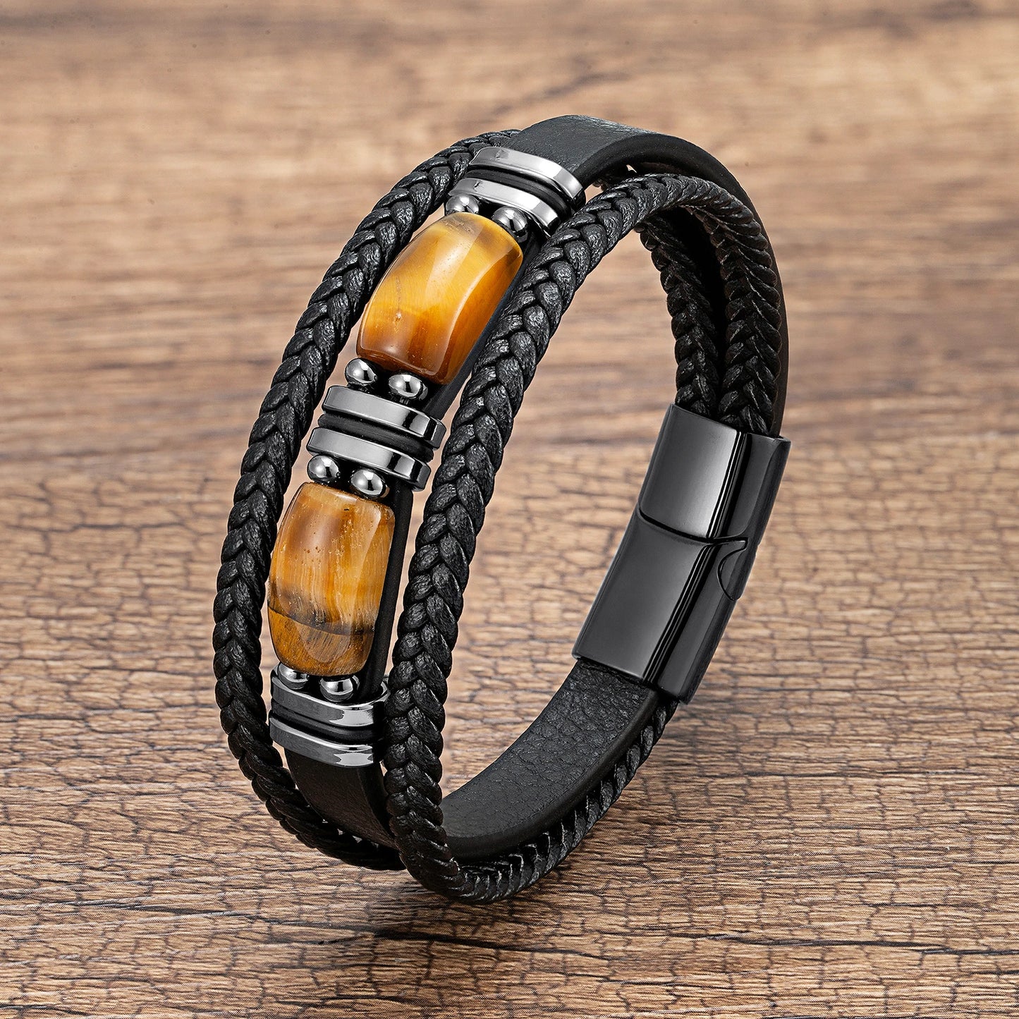 The Tiger's Eye Bracelet — Genuine Leather & Natural Stone