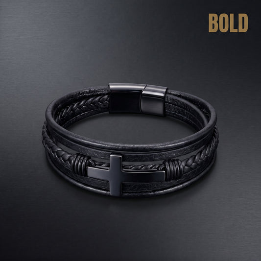 The Cross Strand — 316L Steel & Genuine Leather Bracelet