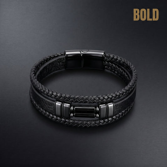 The Layer Cuff — Stainless Steel & Genuine Leather Bracelet