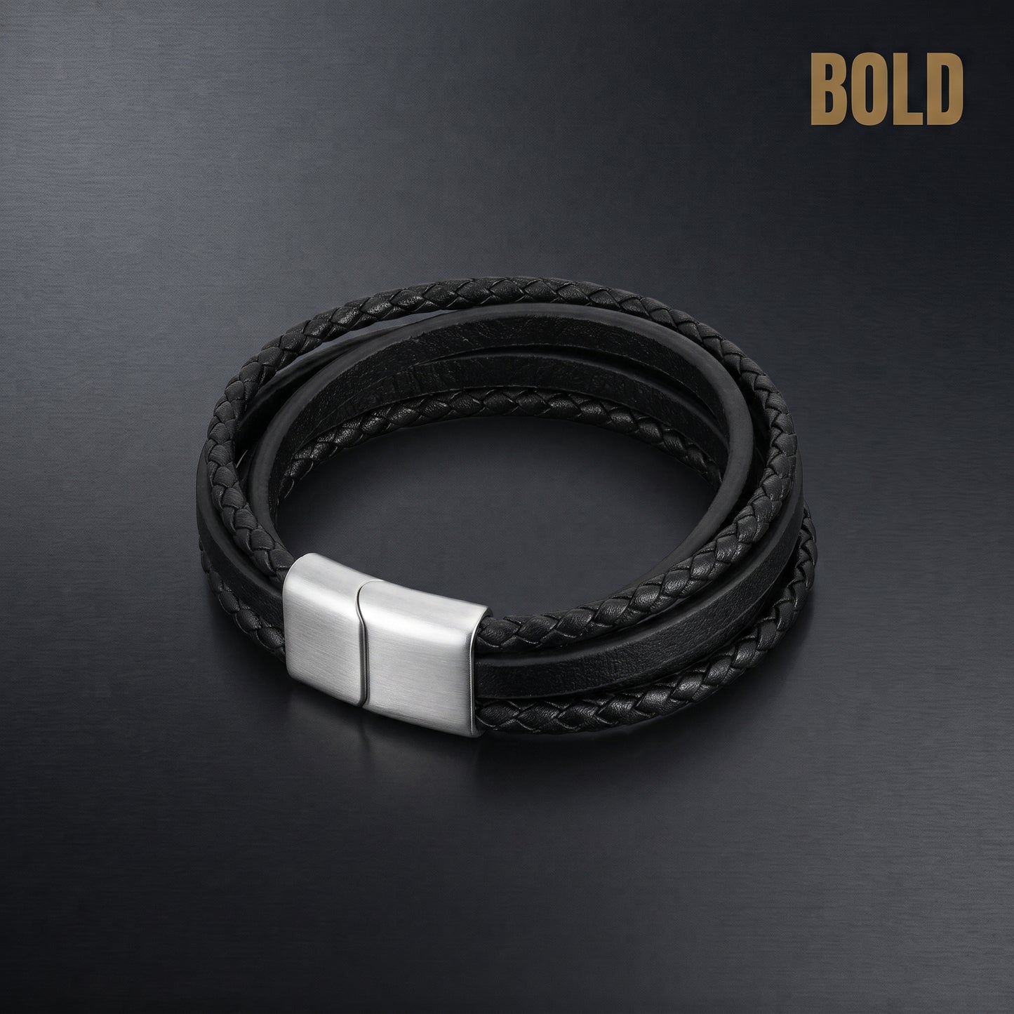 The Layer Cuff — Stainless Steel & Genuine Leather Bracelet