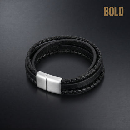 The Layer Cuff — Stainless Steel & Genuine Leather Bracelet