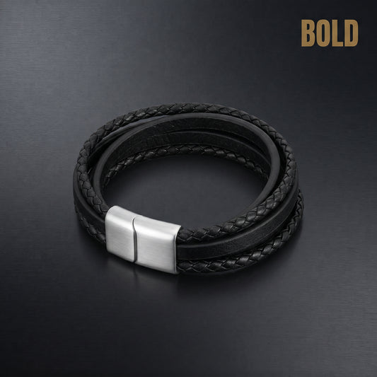 The Layer Cuff — Stainless Steel & Genuine Leather Bracelet