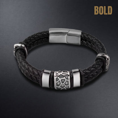 The Ridge Cuff — 316L Steel & Genuine Leather Bracelet