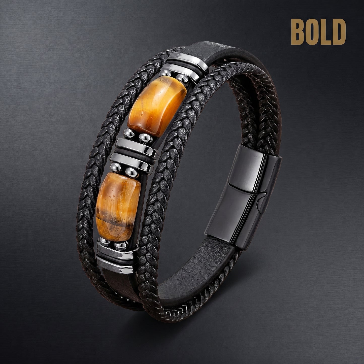 The Tiger's Eye Bracelet — Genuine Leather & Natural Stone