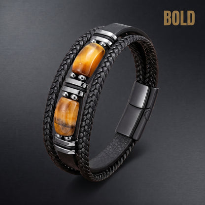 The Tiger's Eye Bracelet — Genuine Leather & Natural Stone