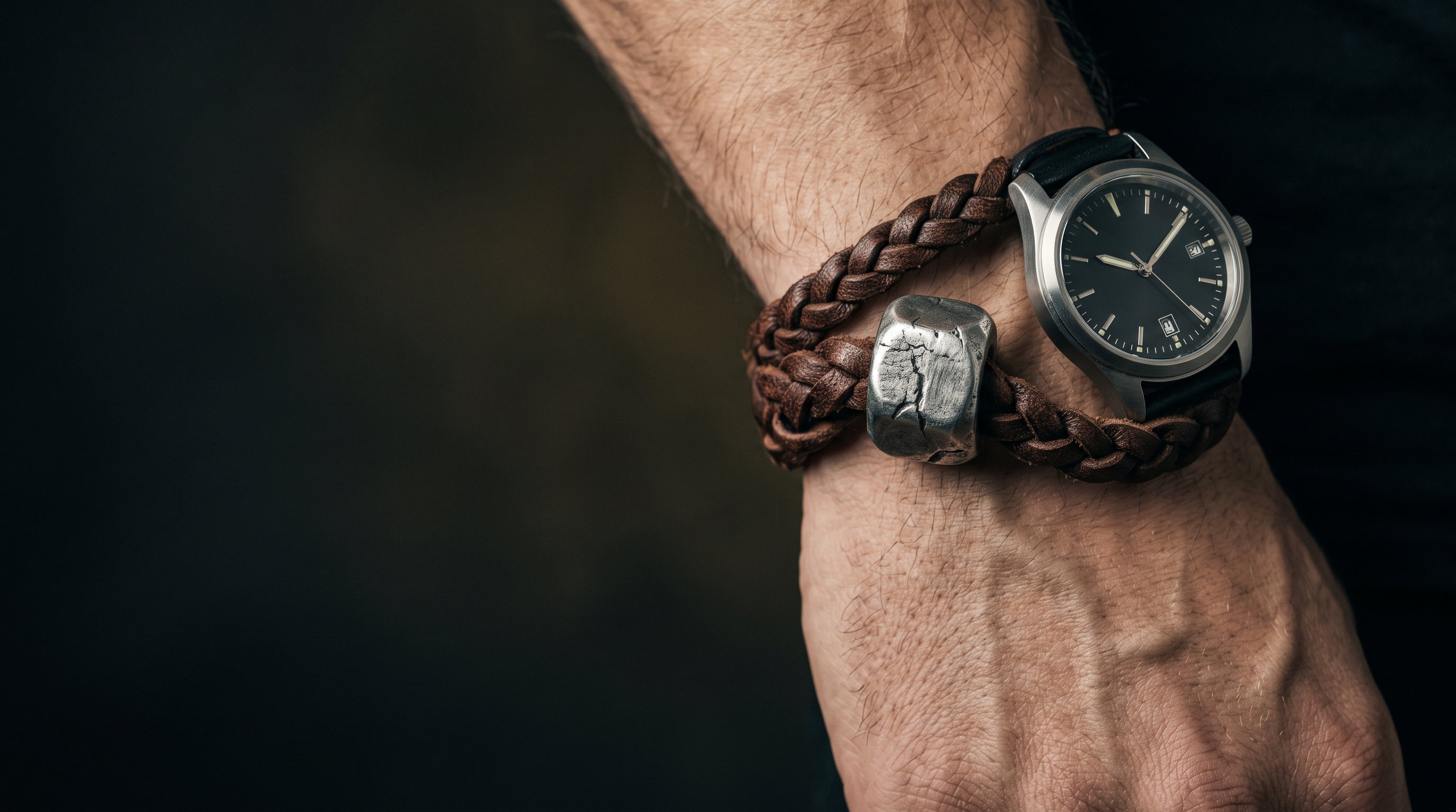 Boldwer 316L steel and leather bracelet